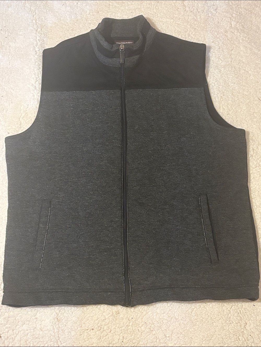 Johnston & Murphy Men's Charcoal Gray and Black Zip Front Vest XL